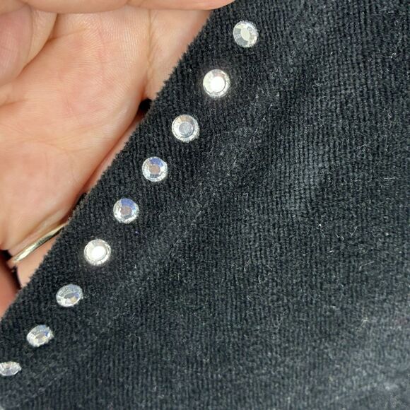 Y2K Vintage Black Velour Velvet Zip Hoodie Rhinestones Sz Medium Paris Spears - Picture 4 of 8